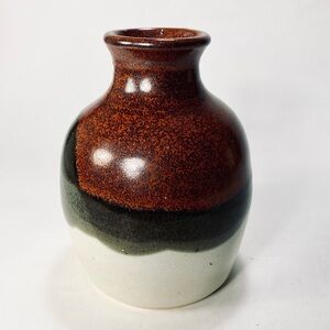 5" Artist Studio Pottery Three-tone Artist Signed Stoneware Bud Dip Glaze Vase